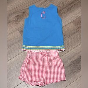 Mulberry St Girls 4T Monogram C Blue Top with Matching Gingham Shorts